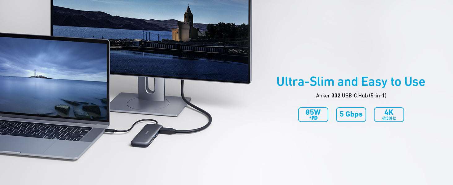 Anker USB C Hub 5-in-1 USBC to HDMI Splitter 4K Display USB-C 5Gbps 2×USB-A 3.0