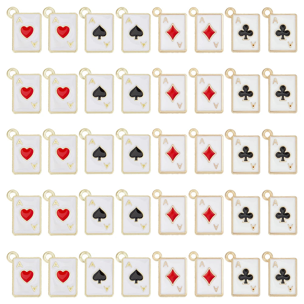 40Pcs 4 Styles Alloy Enamel Pendants Rectangle with Playing Card Charm Mixed Shapes 15x11x1mm Hole: 1.2mm 10pcs/style