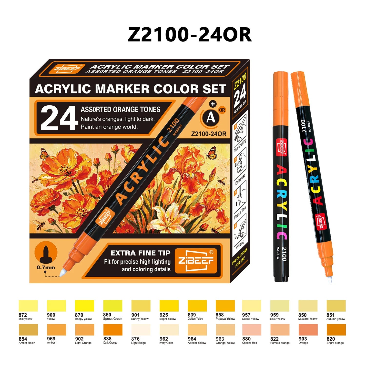 Extra Fine Tip Acrylic Paint Pens 24 Colors Assorted Tone Set High Gloss Markers for Ceramic Glass Wood Canvas DIY Painting