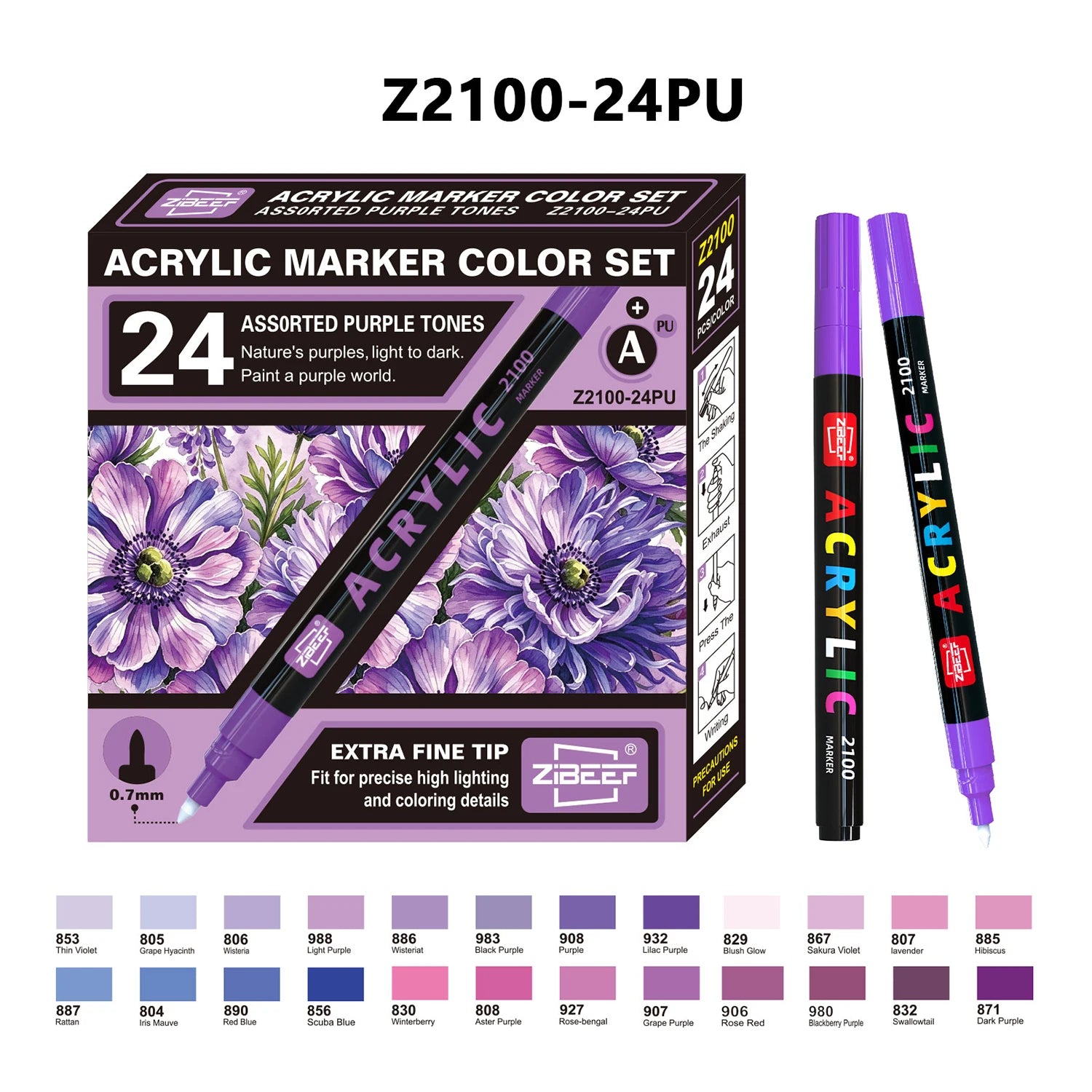 Extra Fine Tip Acrylic Paint Pens 24 Colors Assorted Tone Set High Gloss Markers for Ceramic Glass Wood Canvas DIY Painting