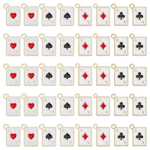 40Pcs 4 Styles Alloy Enamel Pendants Rectangle with Playing Card Charm Mixed Shapes 15x11x1mm Hole: 1.2mm 10pcs/style
