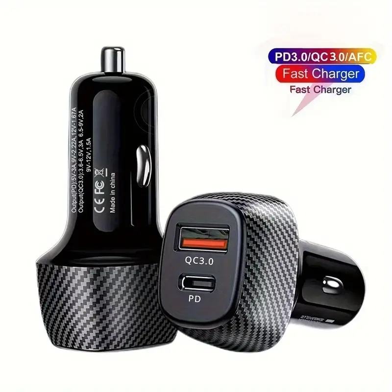 PD20W USB-C & QC3.0 Dual Port Fast Car Charger-Compact 2-Port Vehicle Charging Adapter