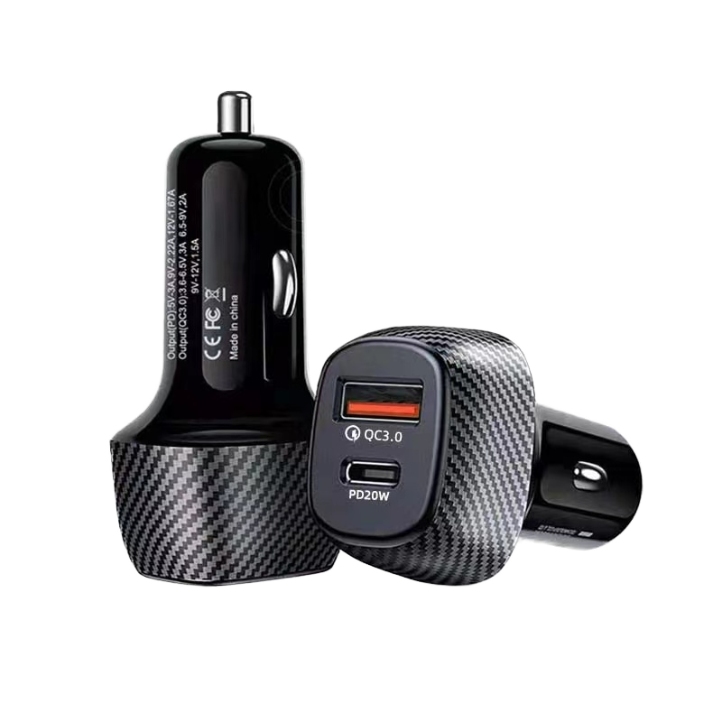 PD20W USB-C & QC3.0 Dual Port Fast Car Charger-Compact 2-Port Vehicle Charging Adapter