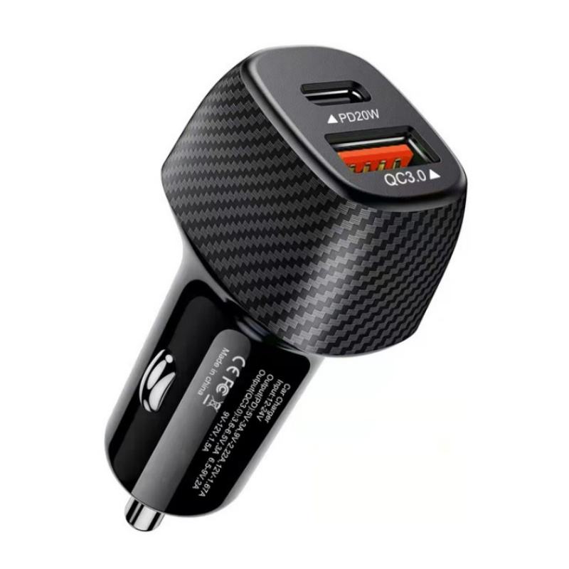 PD20W USB-C & QC3.0 Dual Port Fast Car Charger-Compact 2-Port Vehicle Charging Adapter