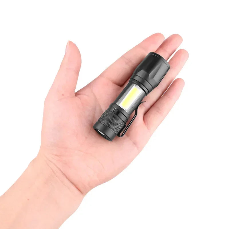 Mini LED Flashlight COB Floodlight Portable Work Torch USB Rechargeable Lantern Zoomable Outdoor Camping Light with Pen Clip